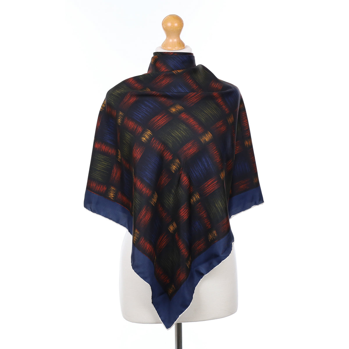 1960’s Blue Grid Vintage Silk Scarf