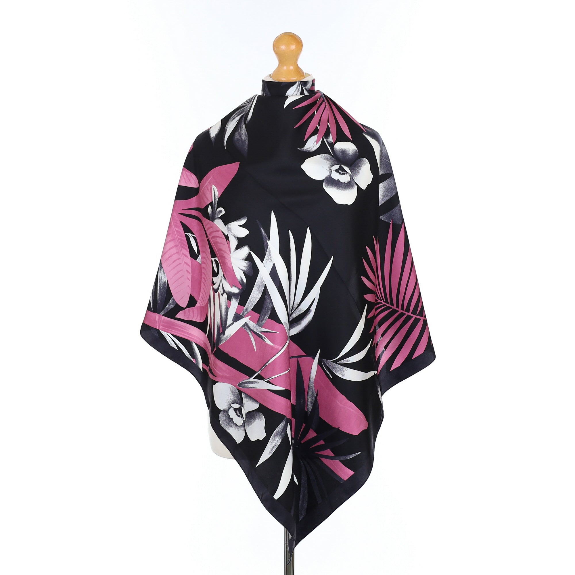Immaculate Black, Pink and White Floral Silk Scarf