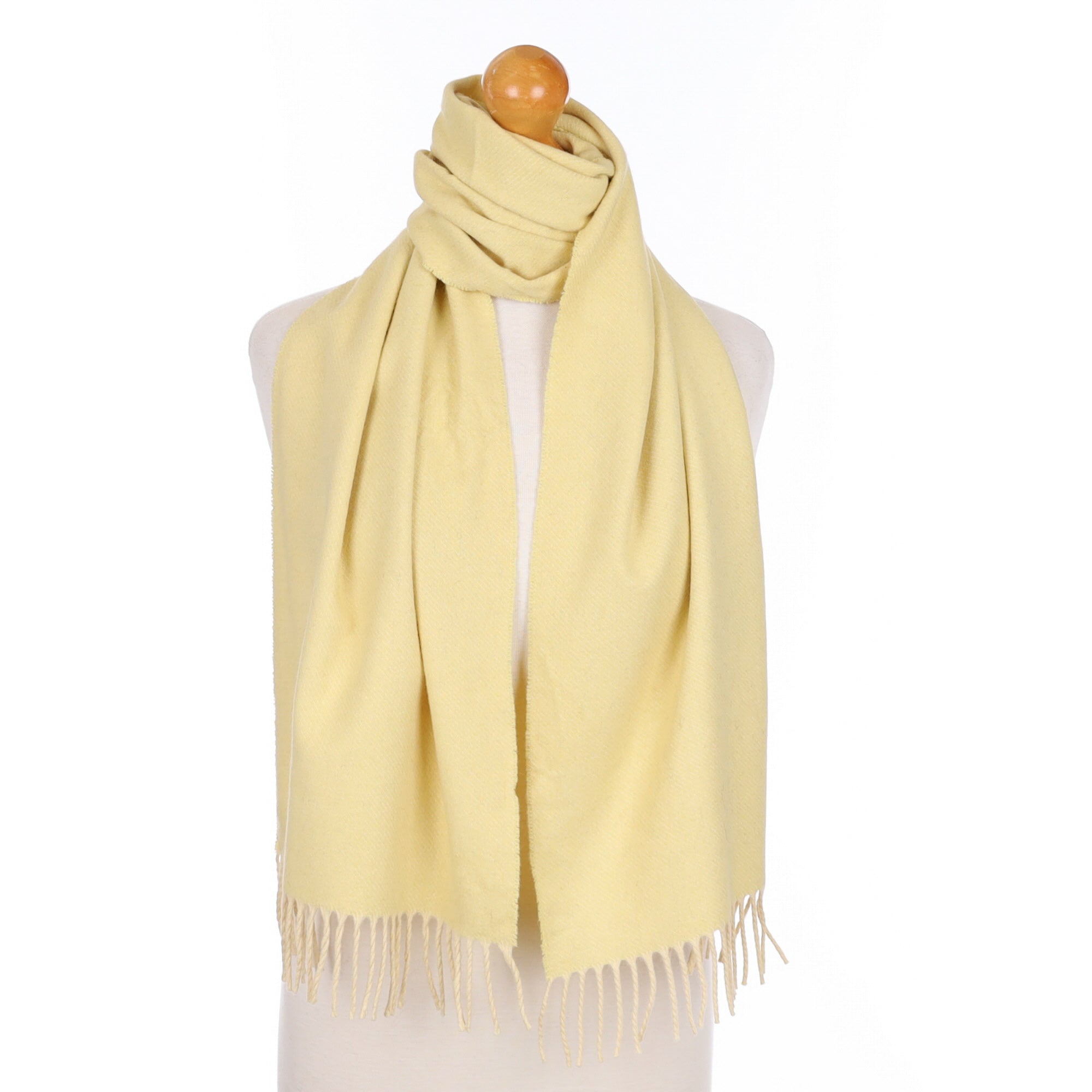 Pale Yellow Cashmere Tasseled Woven Scarf