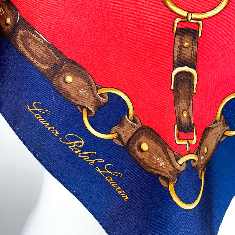 Ralph Lauren Red and Navy Small Silk Scarf