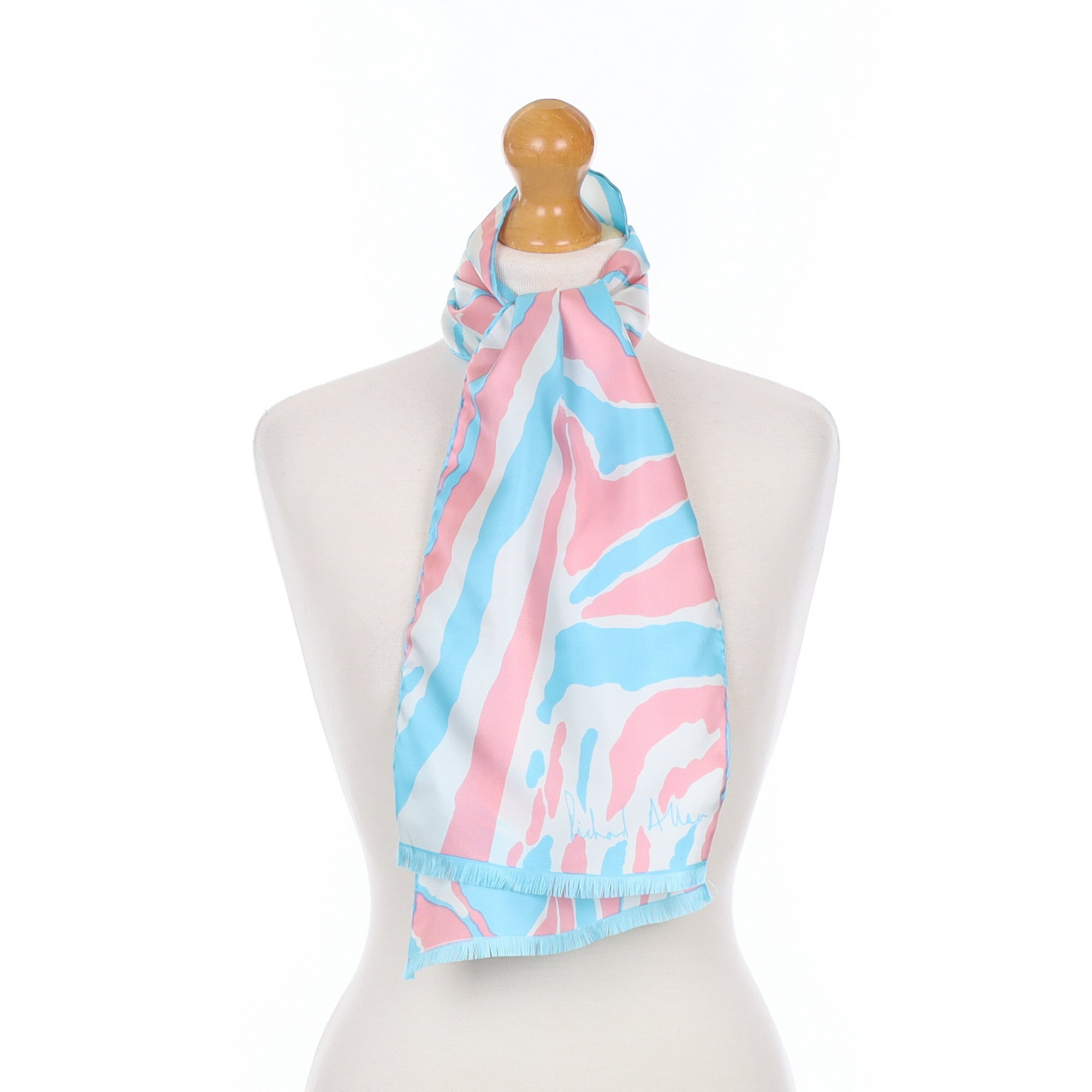 Richard Allan Aqua and Pink Vintage Silk Scarf
