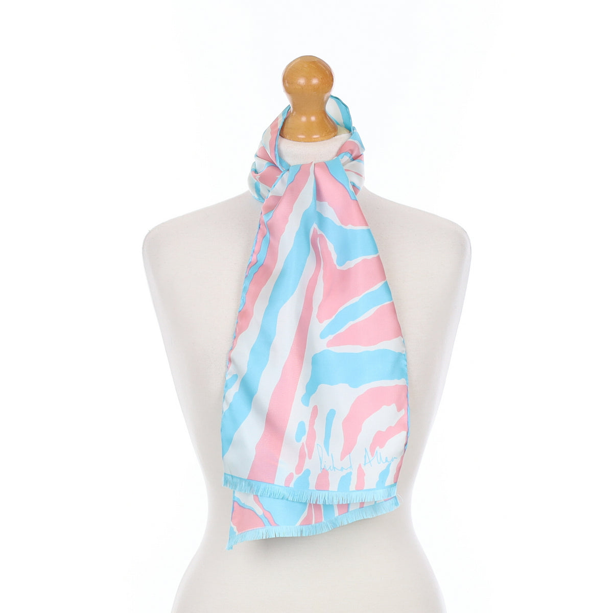 Richard Allan Aqua and Pink Vintage Silk Scarf