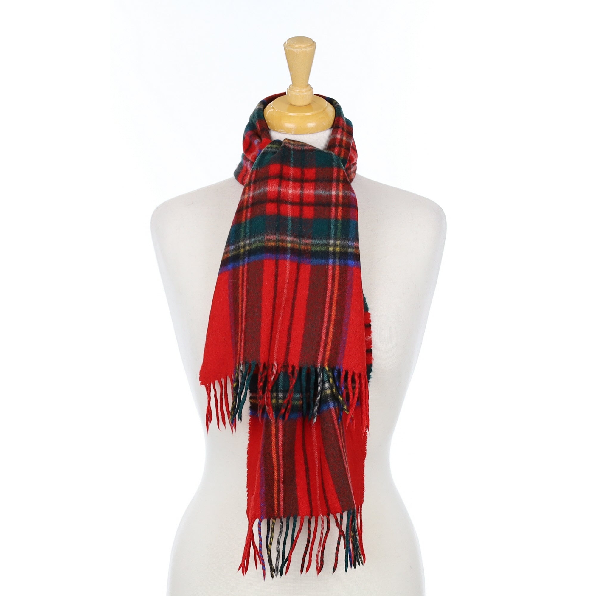 Red and Green Check Cashmere Woven Scarf