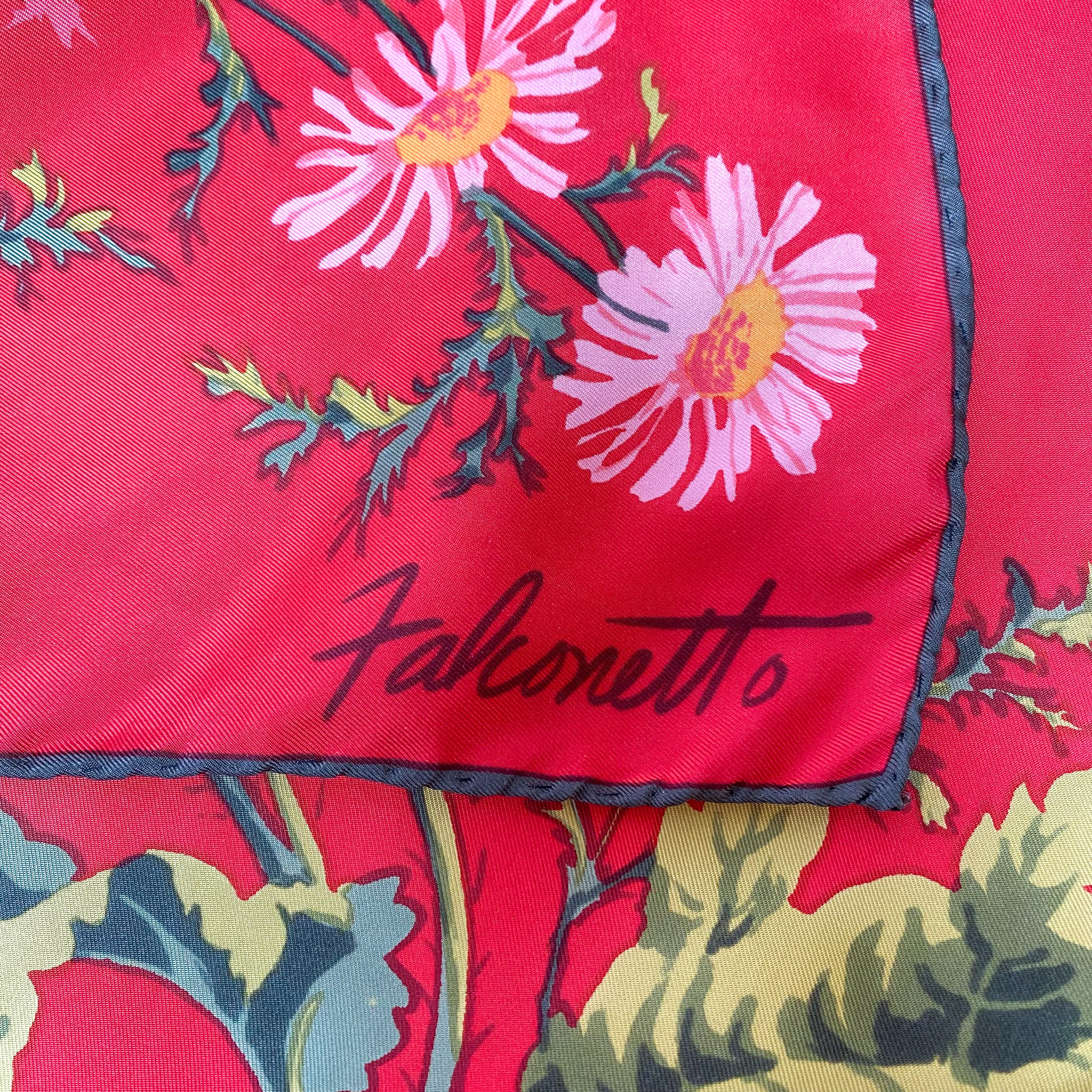 Red Floral Falconetto Silk Scarf