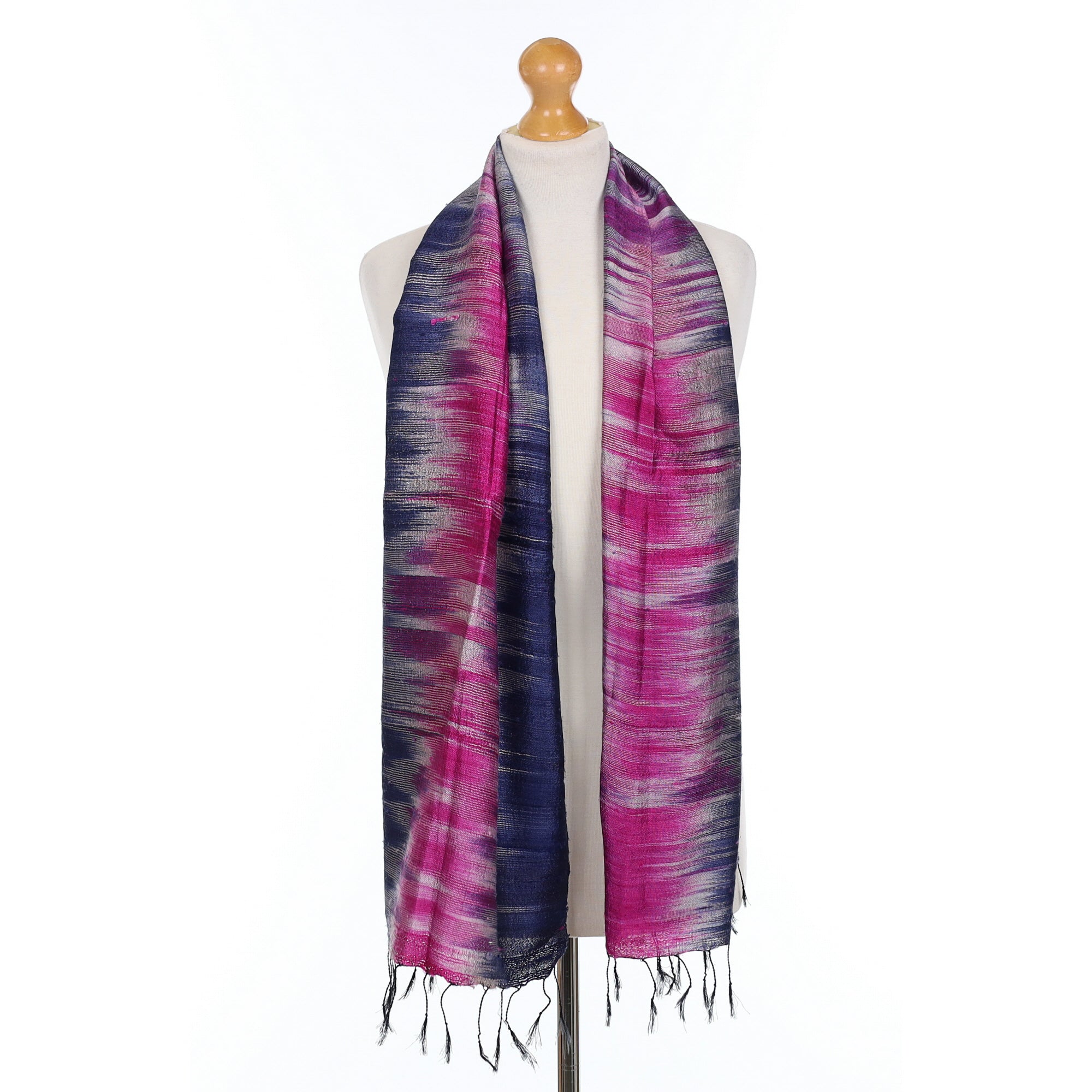 Brand New Boxed Jim Thompson Pink and Indigo Silk Scarf