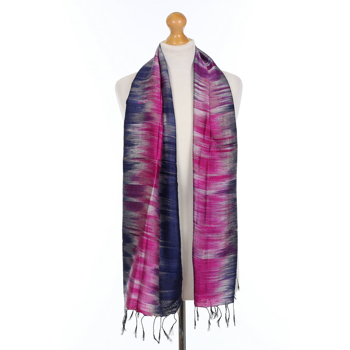 Brand New Boxed Jim Thompson Pink and Indigo Silk Scarf