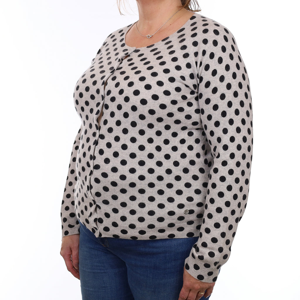 Grey & Black Spotted Cashmere Crew Neck Cardigan Extra Large