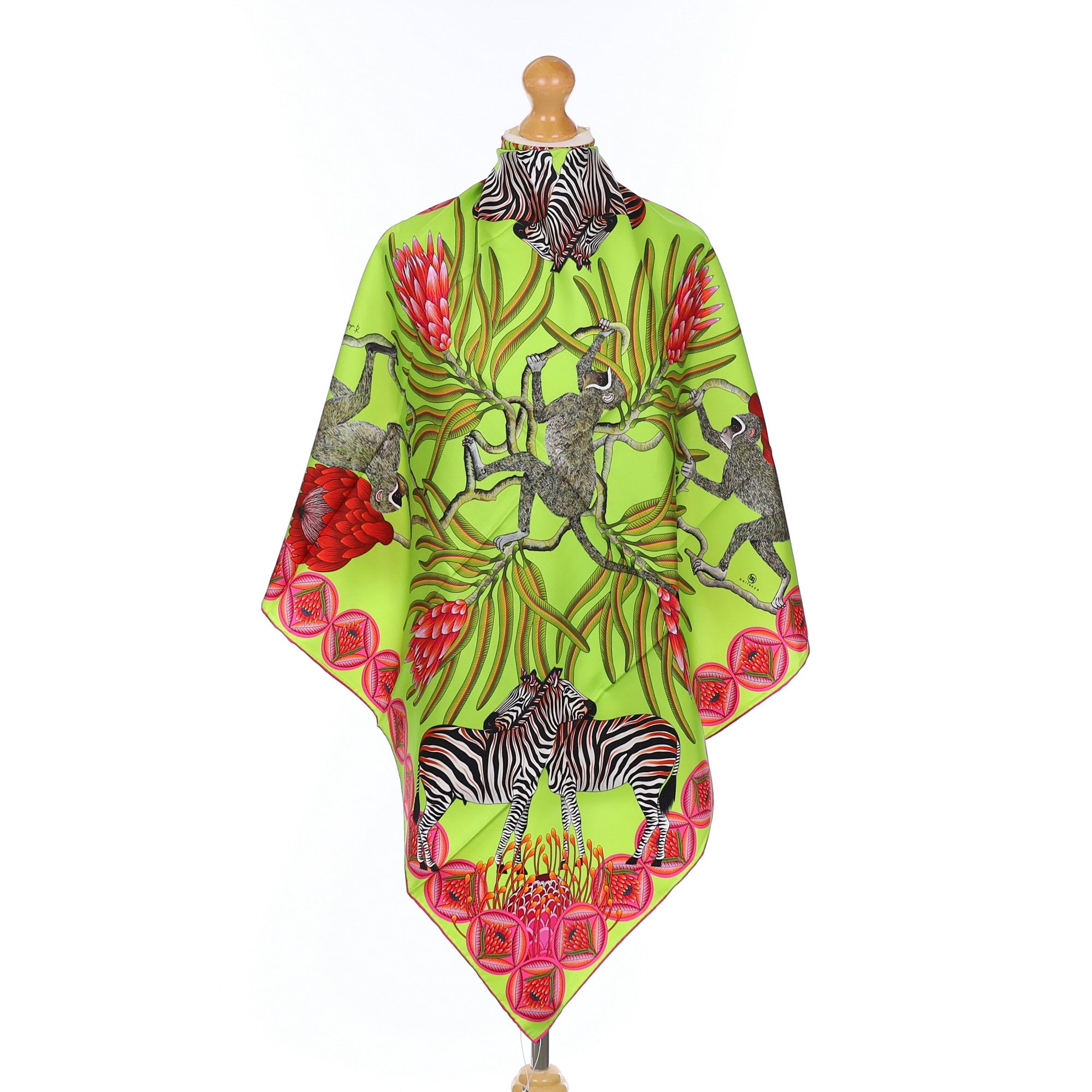 Brand New Bellezza Lemon & Lime Zebra Safari Double Faced Silk Scarf DISPATCHED W/C 25th AUGUST