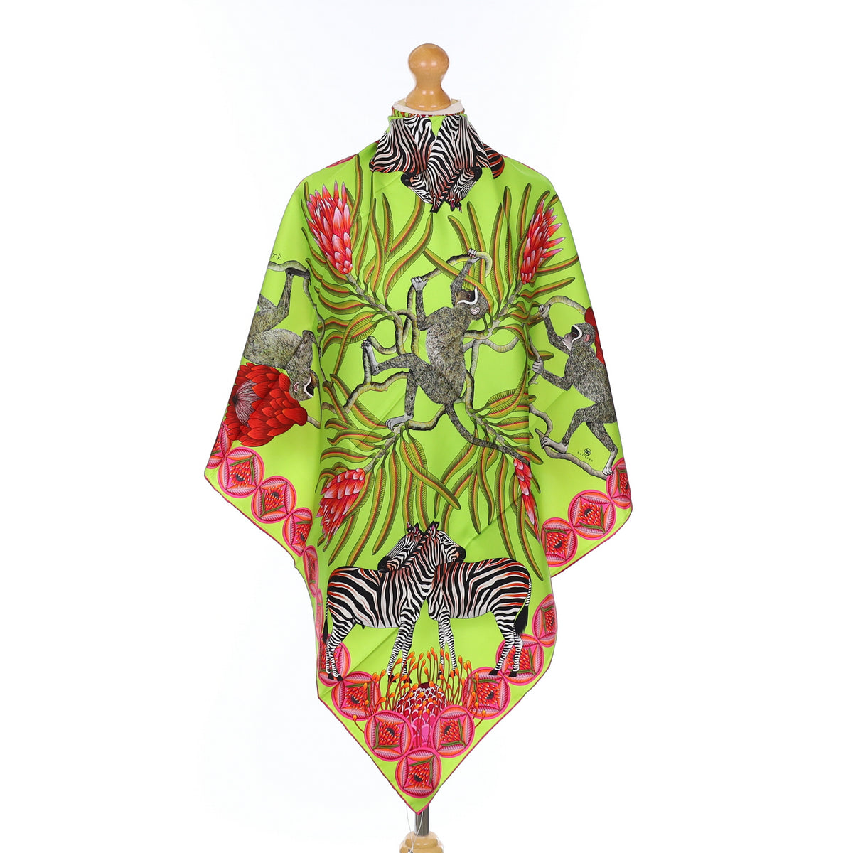 Brand New Bellezza Lemon & Lime Zebra Safari Double Faced Silk Scarf