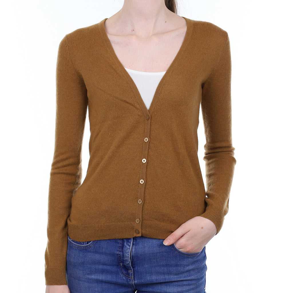Cinnamon Brown Cashmere V Neck Cardigan Extra Small