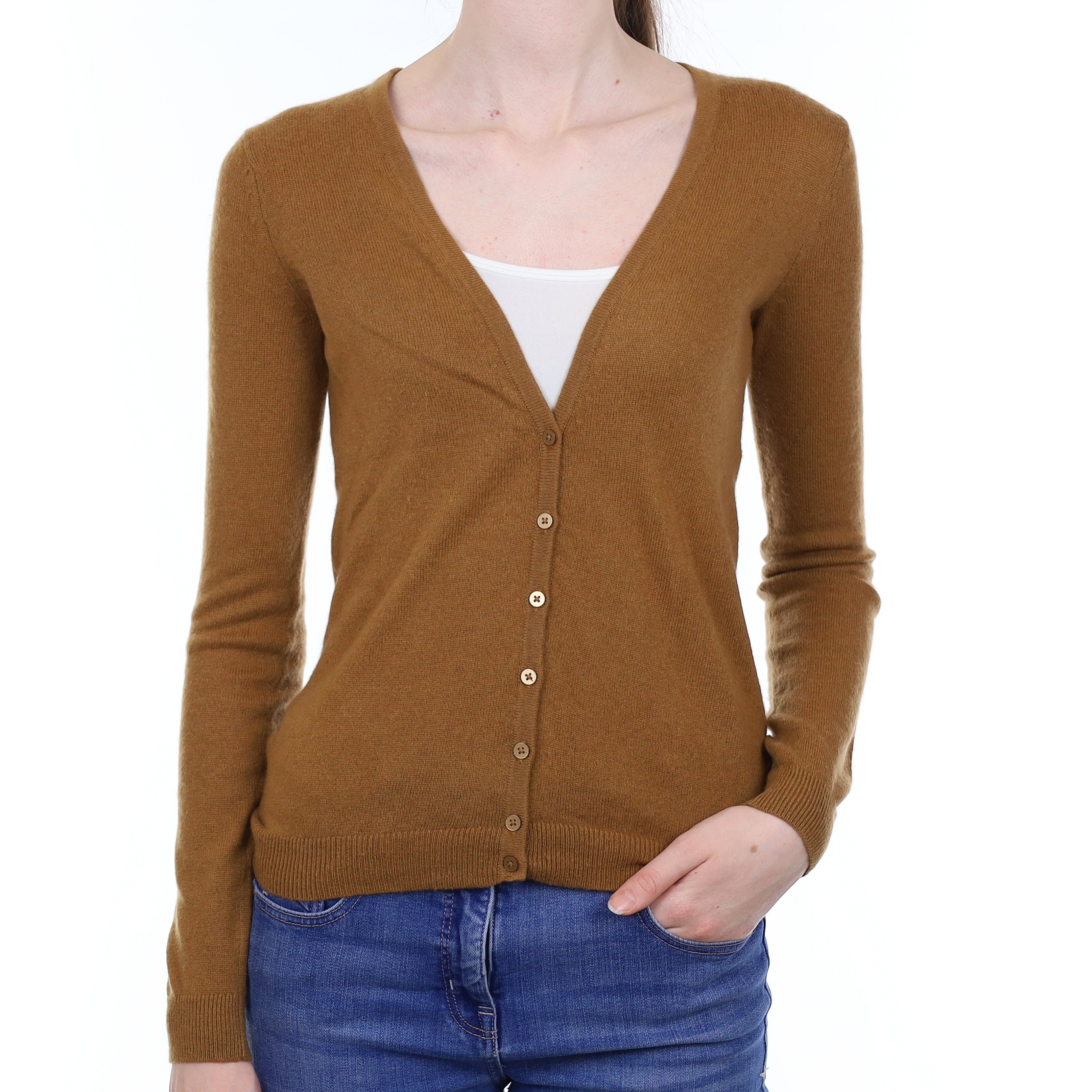 Cinnamon Brown Cashmere V Neck Cardigan Extra Small