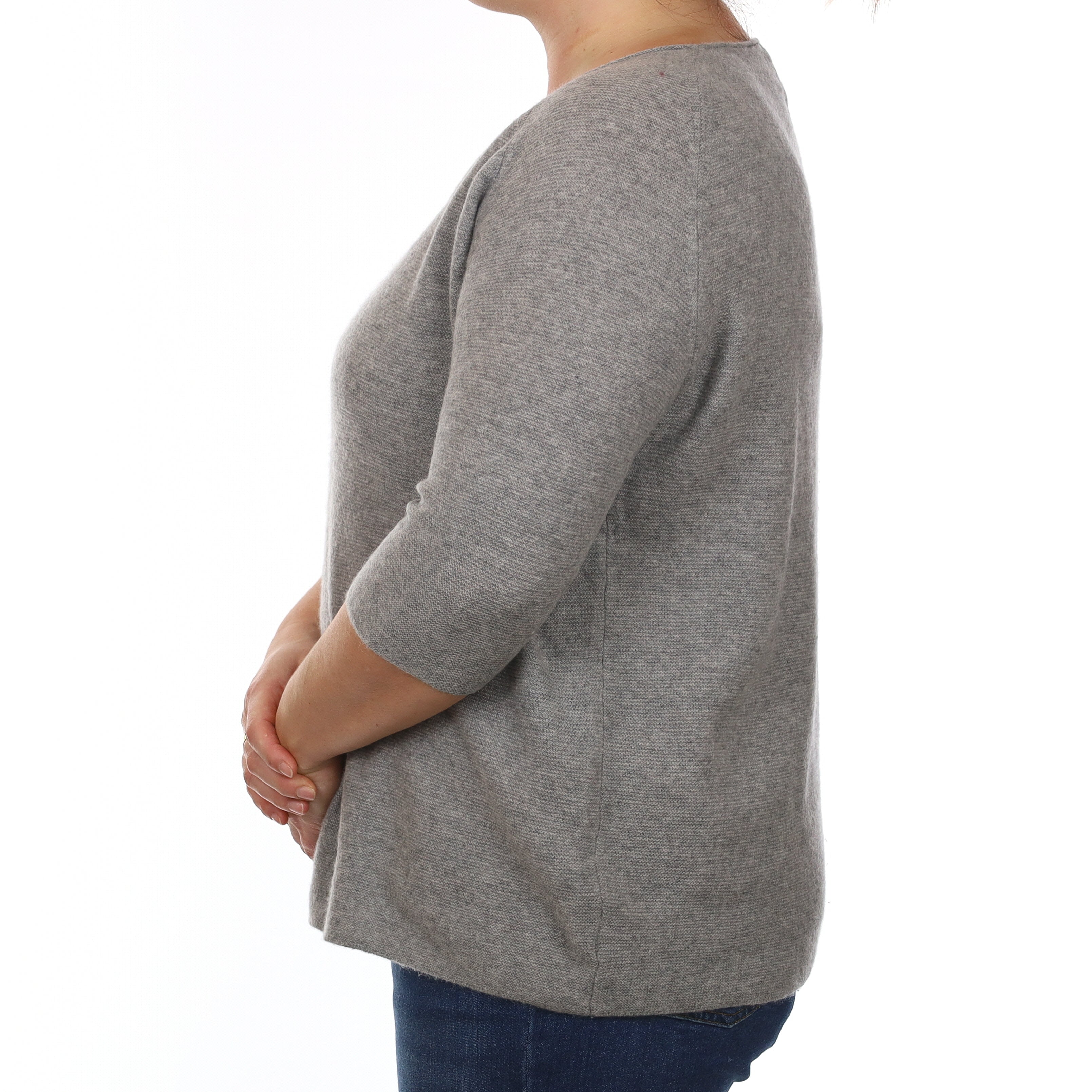 Ash Grey Textured Cashmere Boxy Scoop Neck Jumper Large