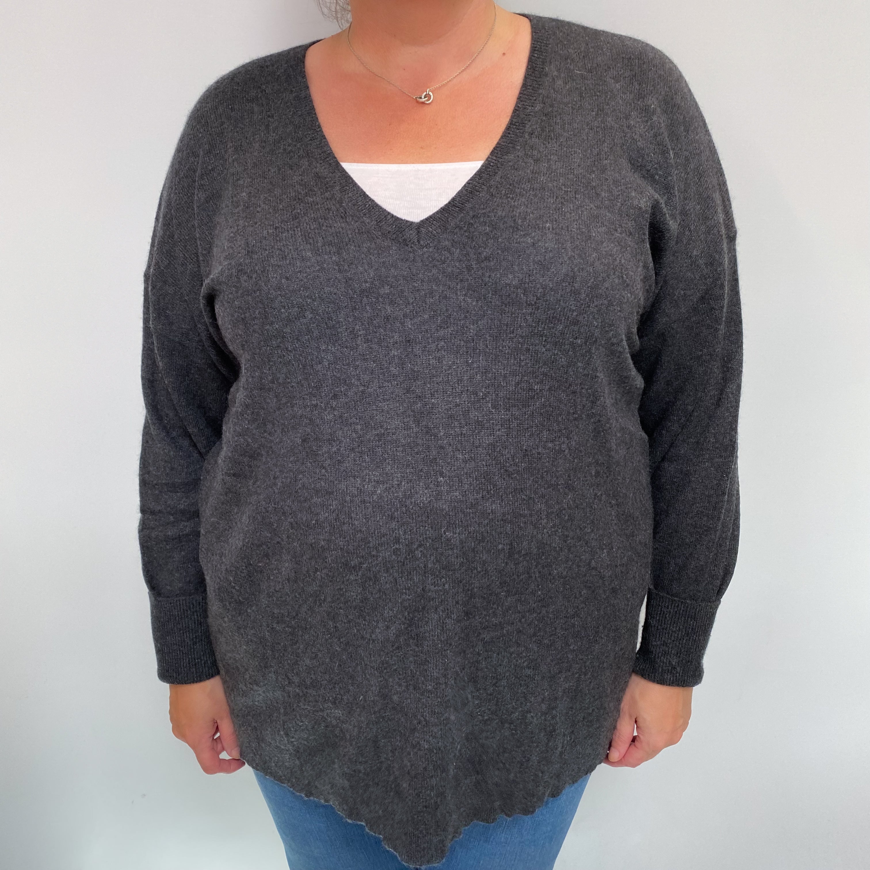 Slate Grey Cashmere V Neck Jumper 3XL