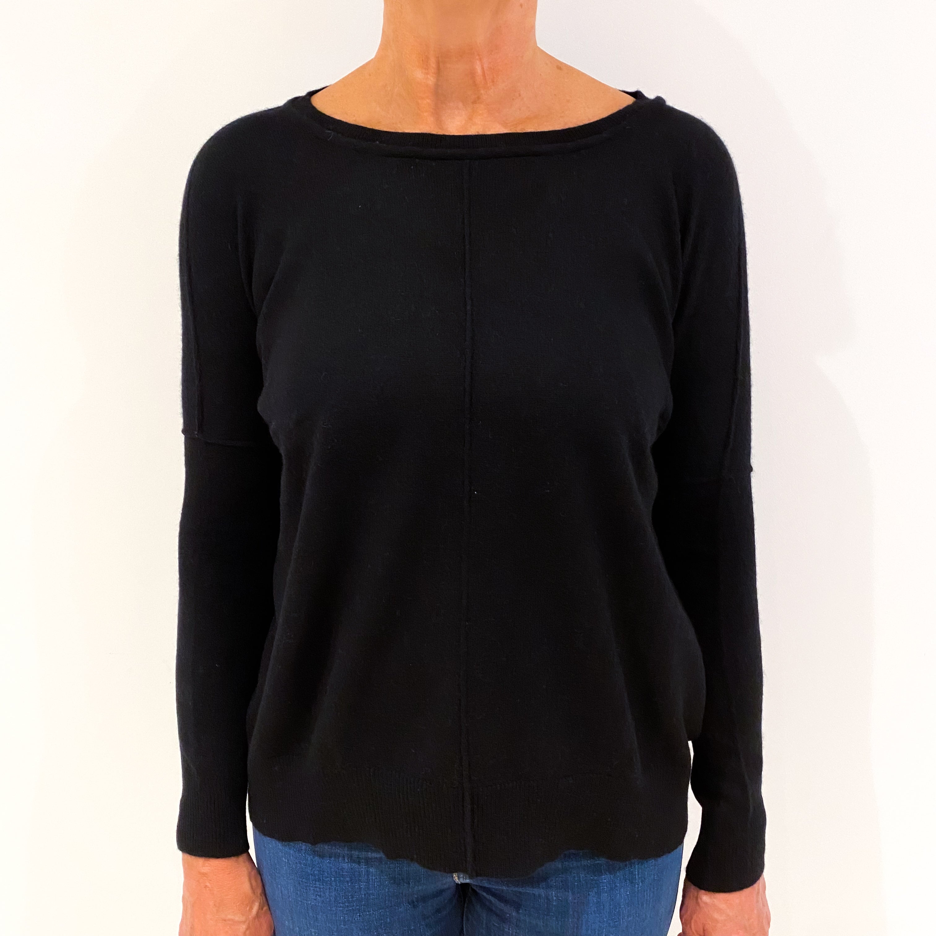 Black Slouchy Cashmere Crew Neck Jumper Medium