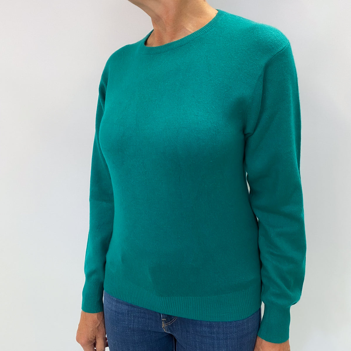 Cyan Green Cashmere Crew Neck Jumper Medium