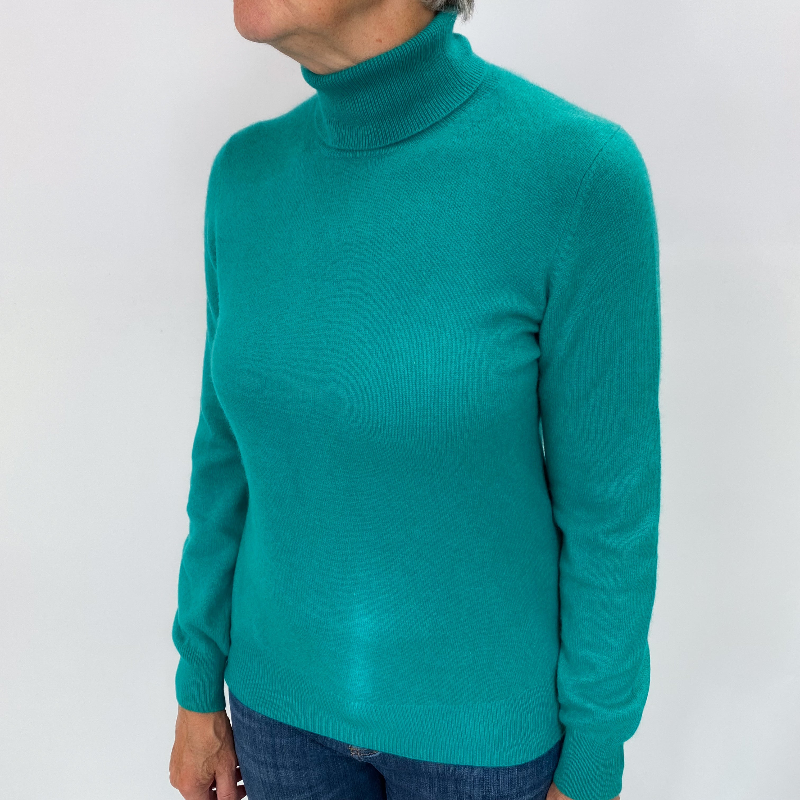 Parakeet Green Cashmere Polo Neck Jumper Medium