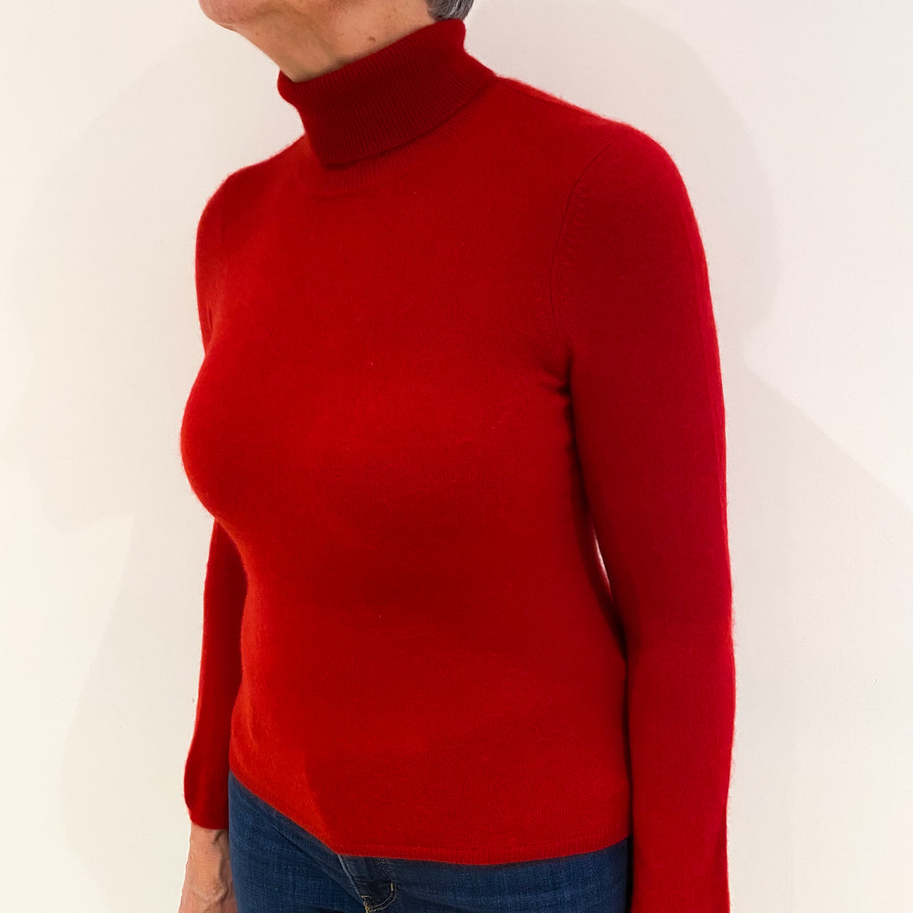 Postbox Red Cashmere Polo Neck Jumper Medium