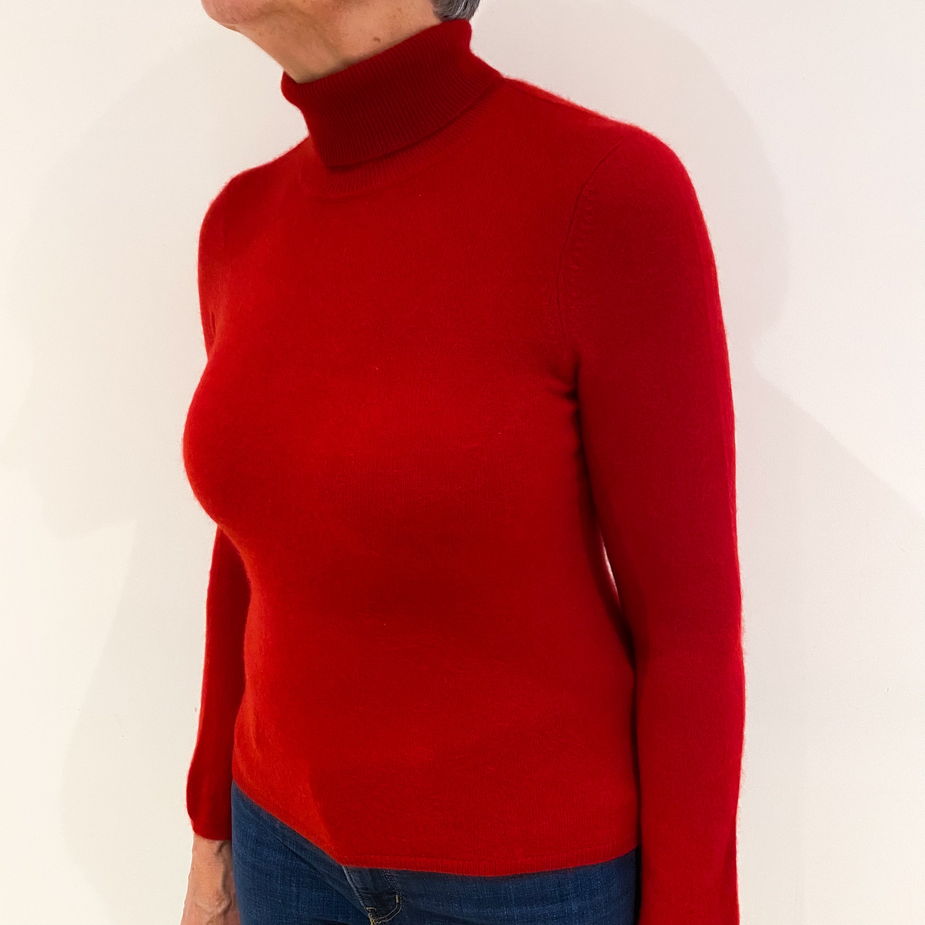 Postbox Red Cashmere Polo Neck Jumper Medium