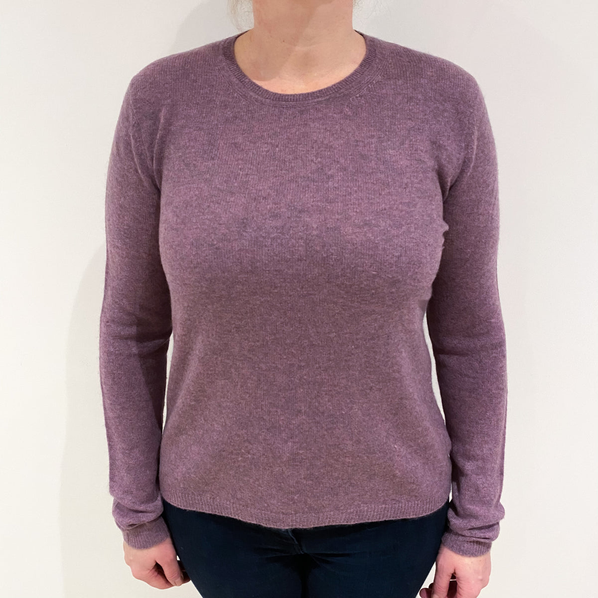 Dusky Heather Purple Cashmere Crew Neck Jumper Large