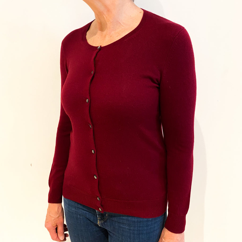 Burgundy Red Cashmere Crew Neck Cardigan Medium