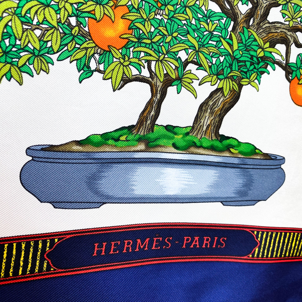Boxed Hermes Les Beaux Jours de Bonsai 1991 Designer Silk Scarf