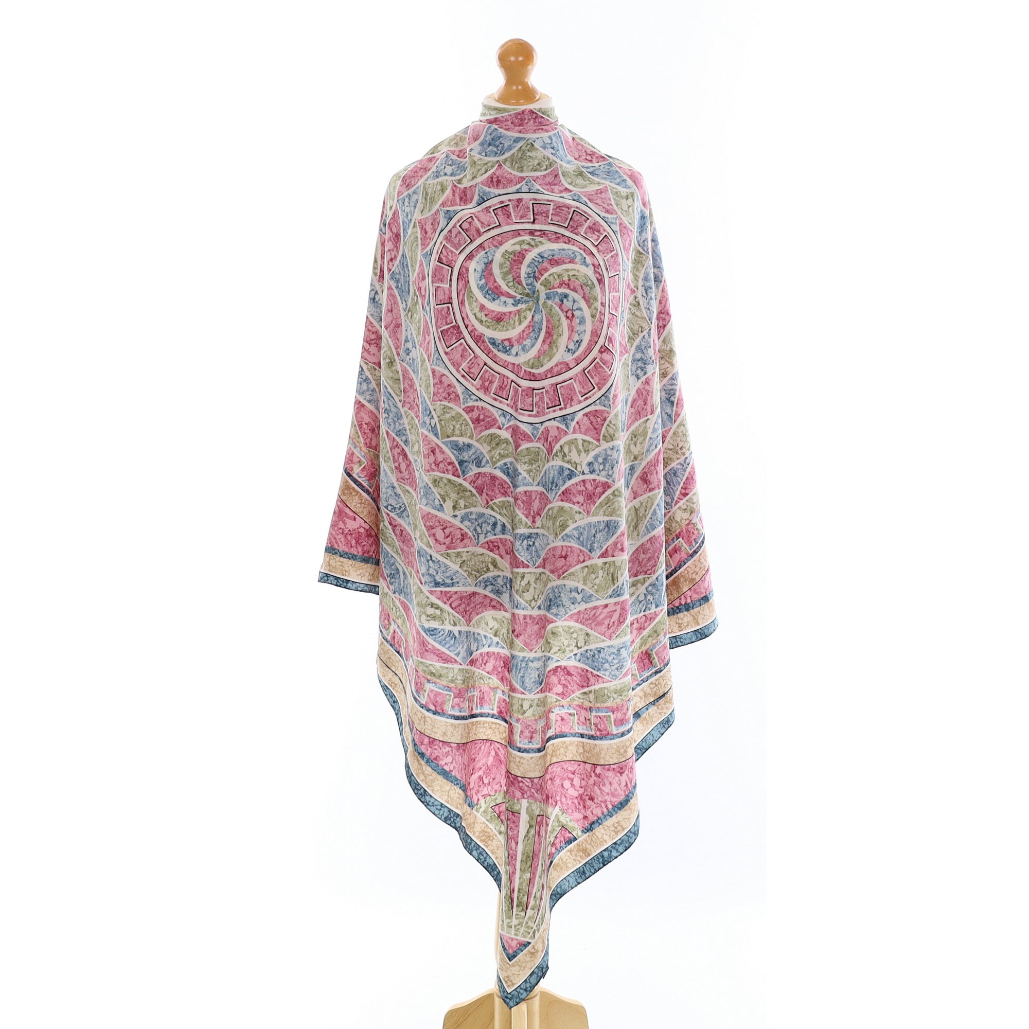Pink, Green & Blue Patterned Silk Sarong Scarf