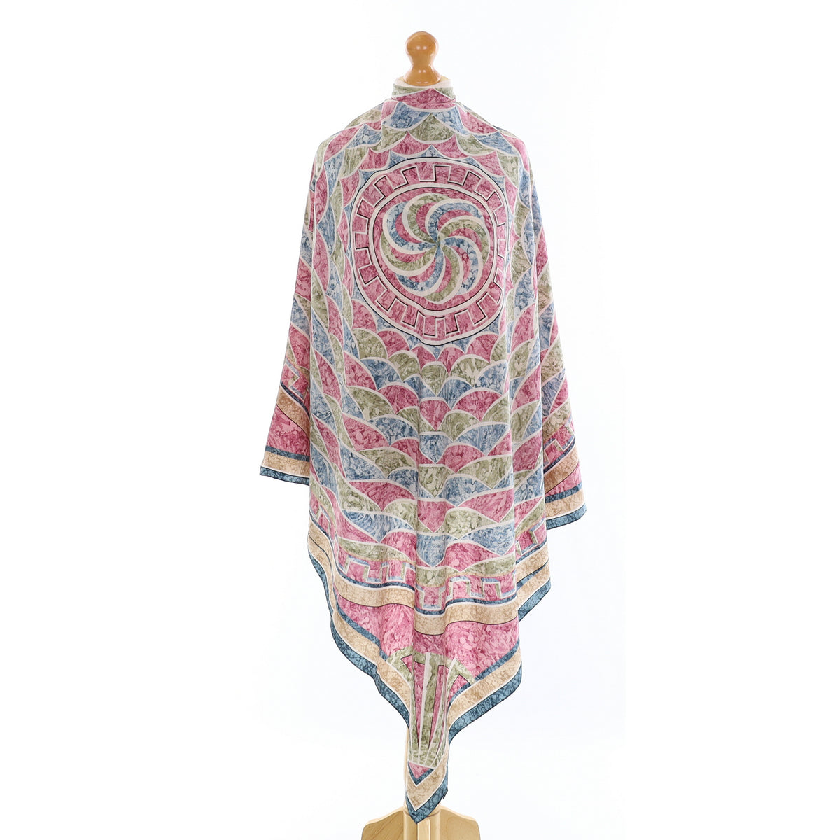 Pink, Green & Blue Patterned Silk Sarong Scarf