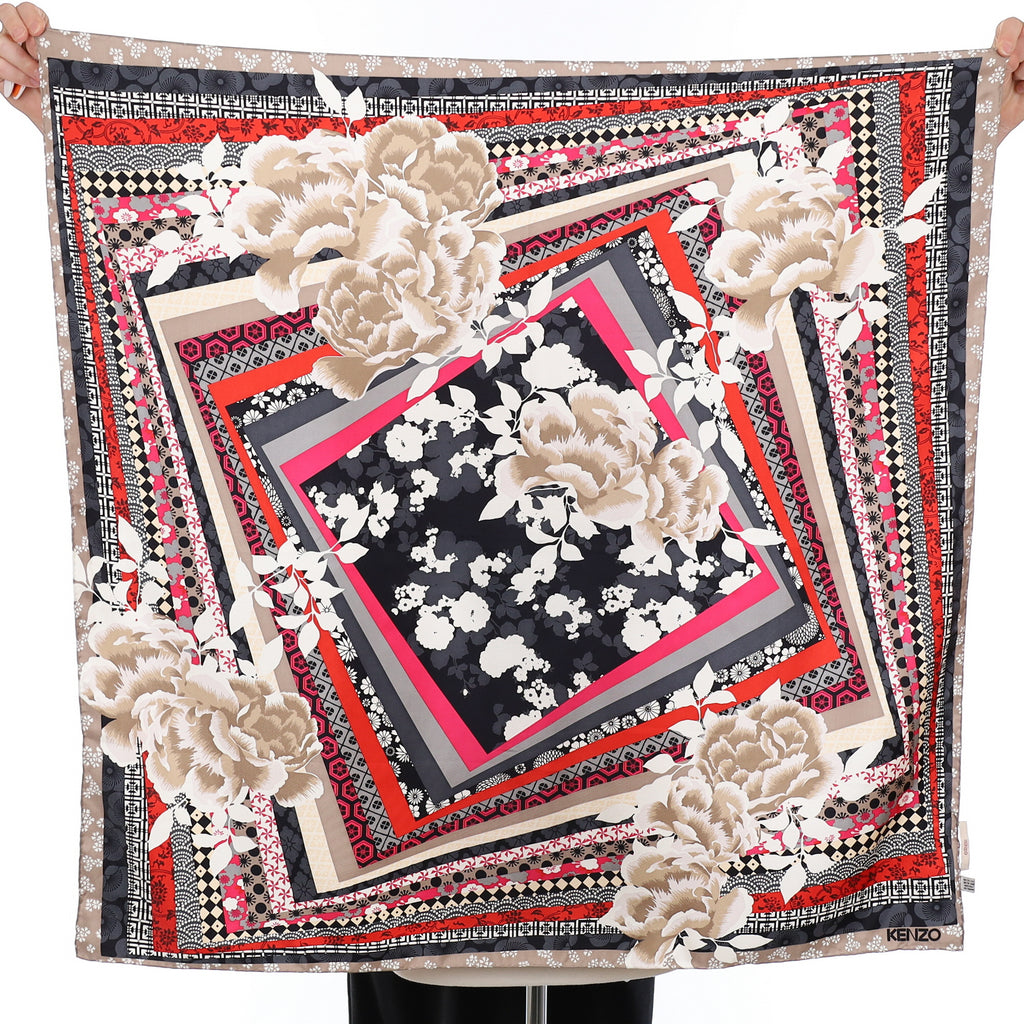 Kenzo Abstract Patterned Floral Silk Scarf