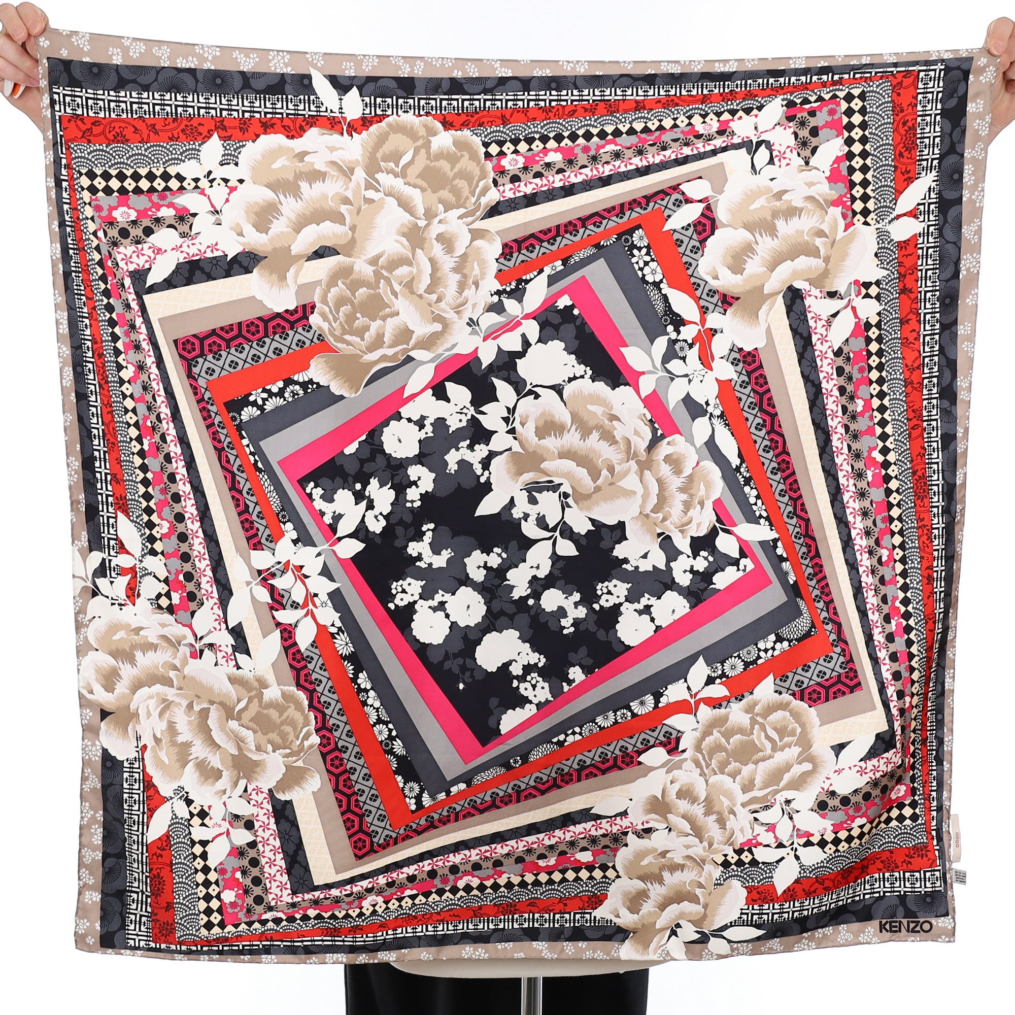 Kenzo Abstract Patterned Floral Silk Scarf