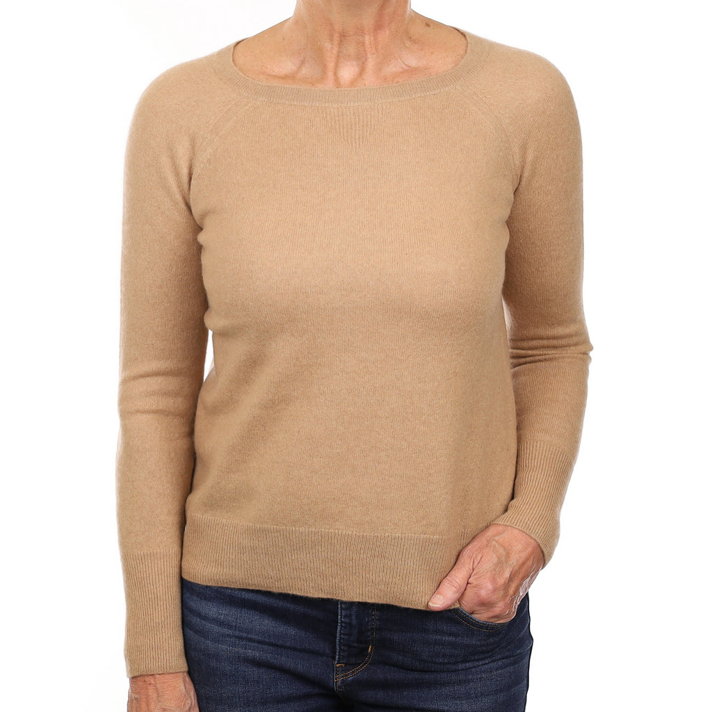 Camel Brown Cashmere Scoop Neck Jumper Medium