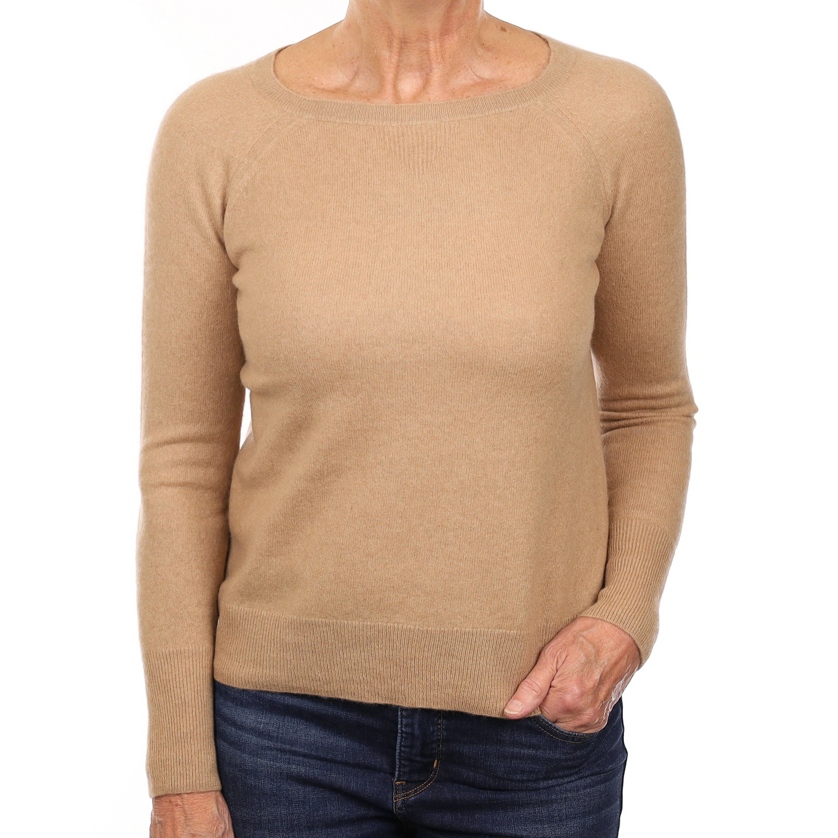 Camel Brown Cashmere Scoop Neck Jumper Medium