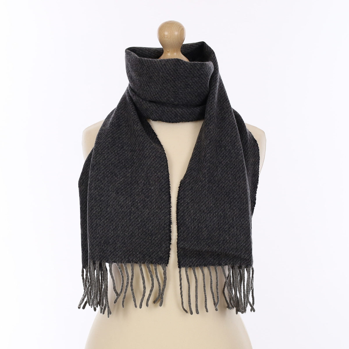 Italian Slate Grey Patterned Cashmere Woven Scarf