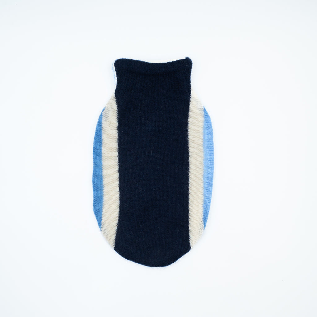 Blue and Cream Striped Cashmere Small Hot Water Bottle