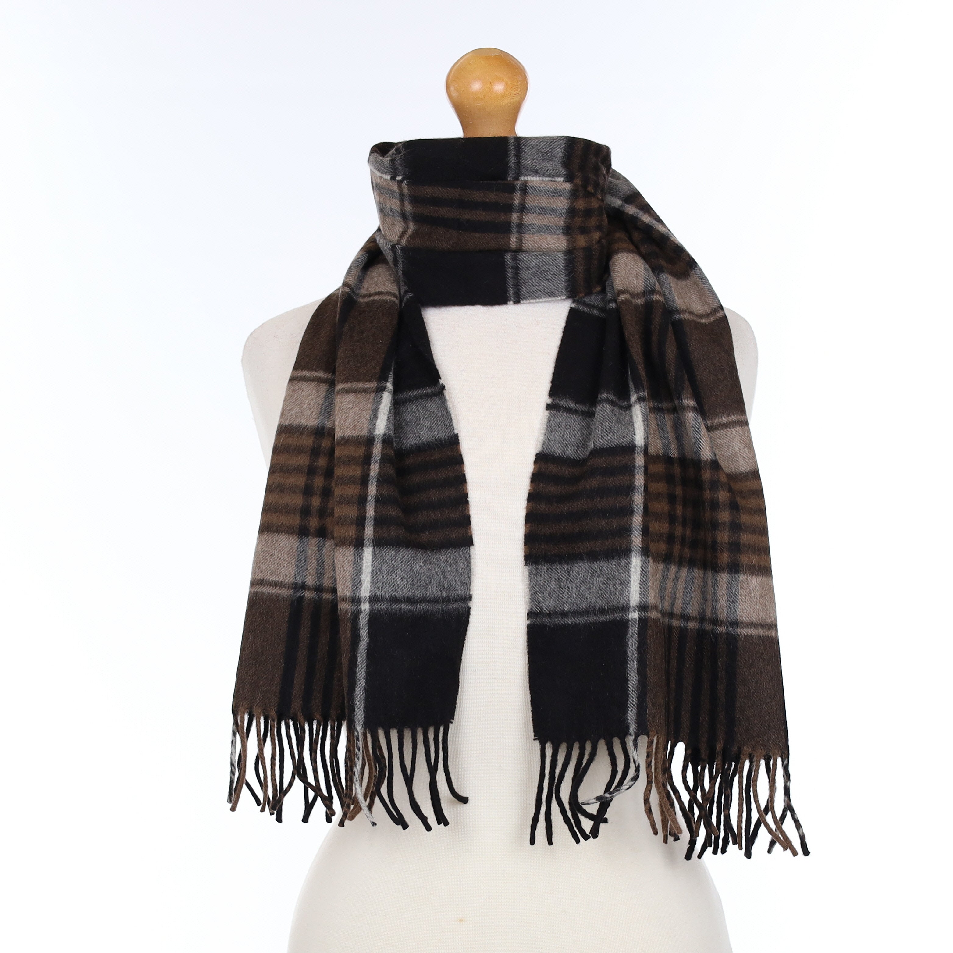 Brown and Black Checked Cashmere Woven Scarf