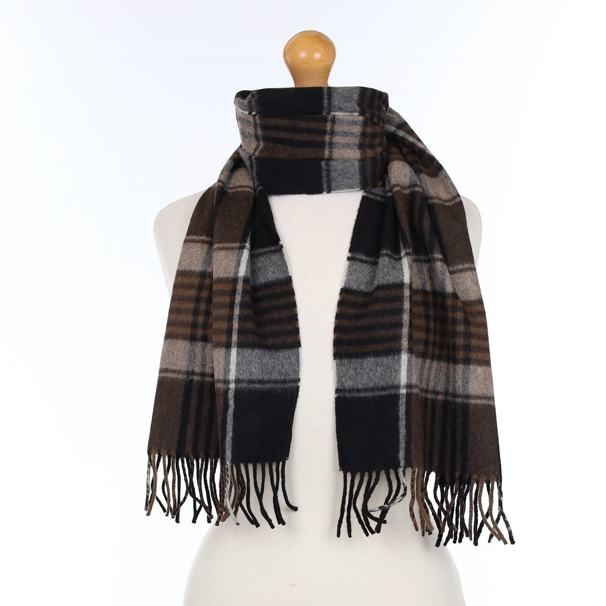 Brown and Black Checked Cashmere Woven Scarf