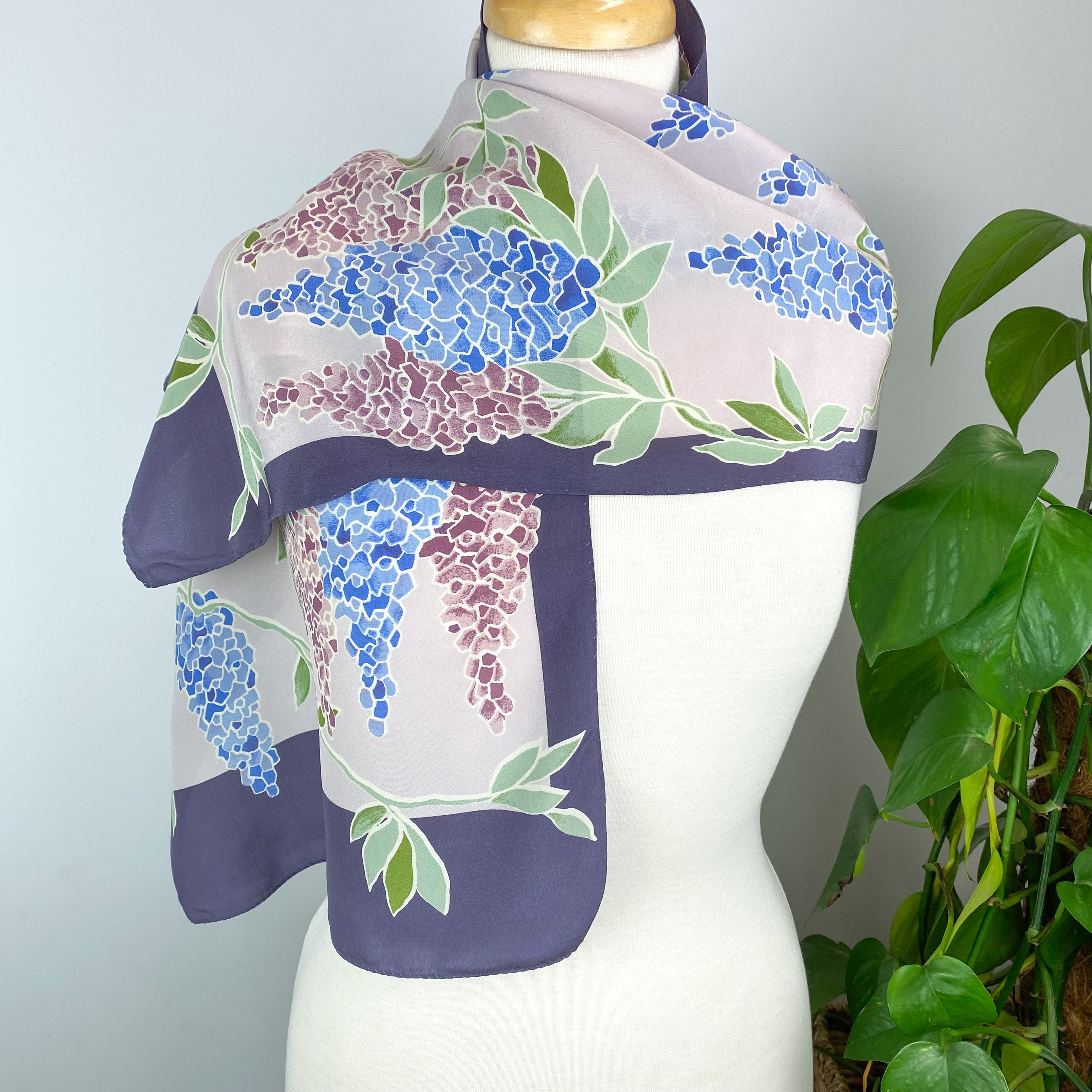 Long Vintage Purple Design Silk Scarf