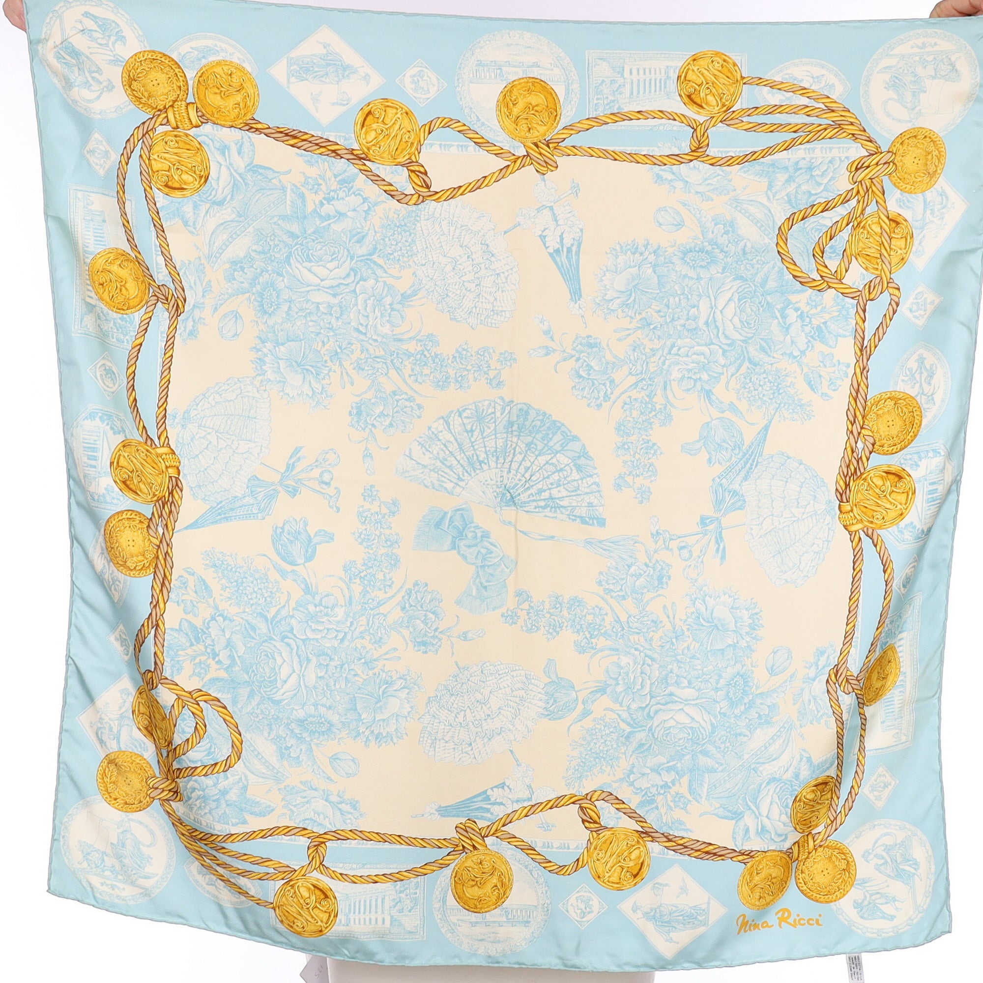 Nina Ricci Vintage Baby Blue Silk Scarf
