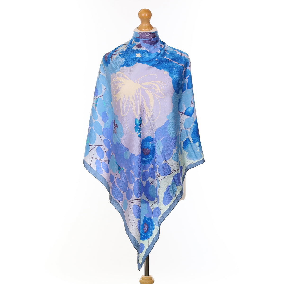 Blue Floral Vintage Silk Scarf