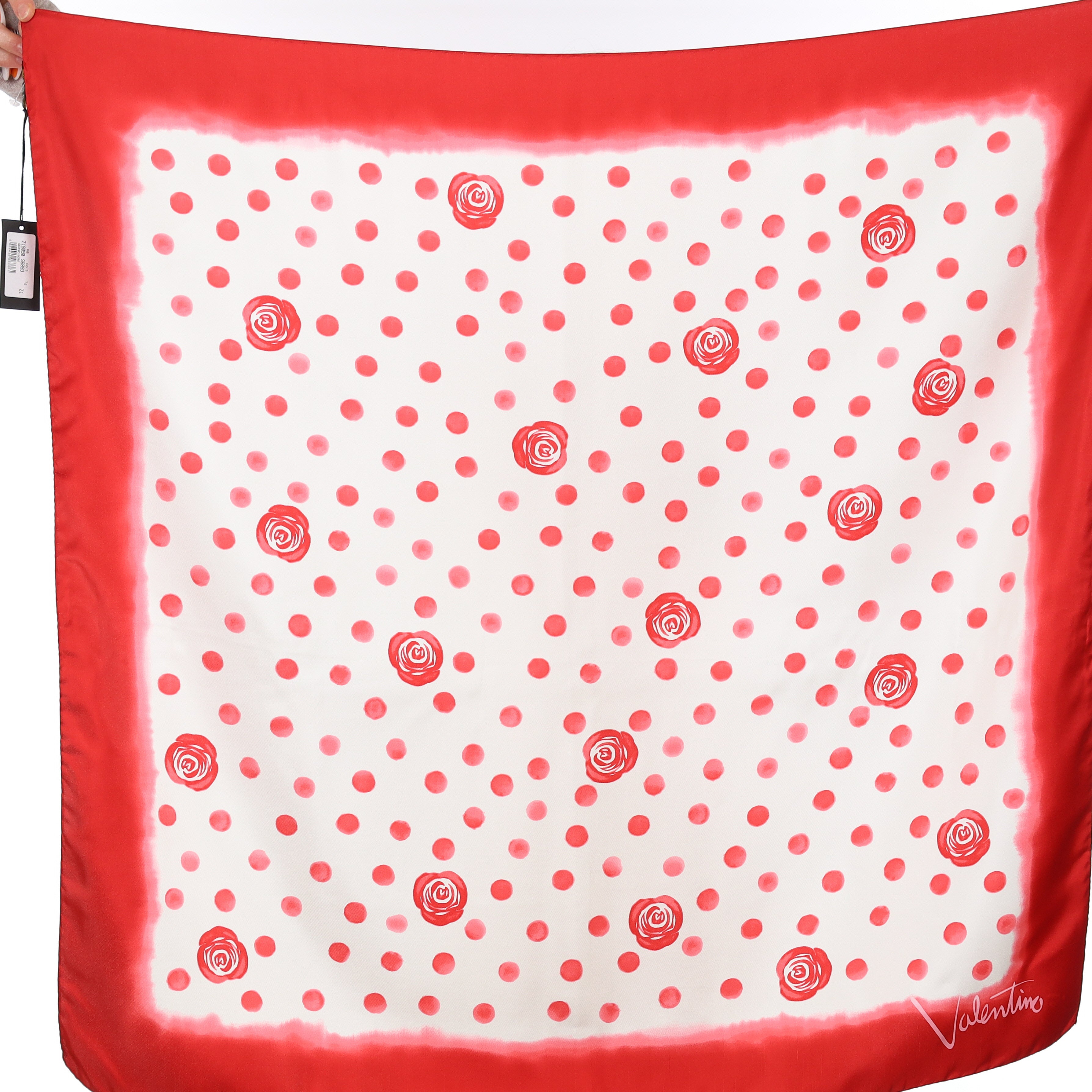 Brand New Valentino Red Rose Patterned Silk Scarf