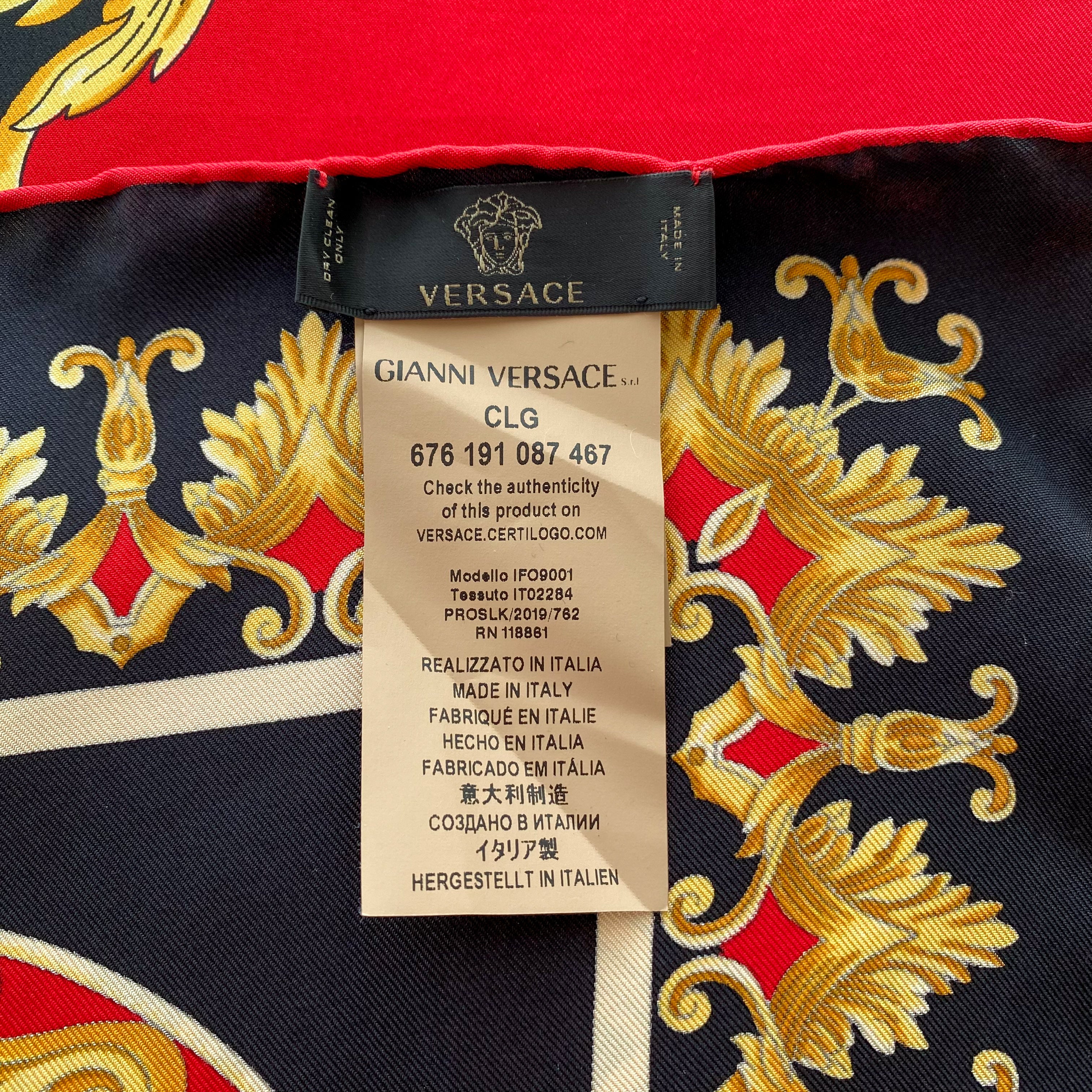 Immaculate Versace Black Red and Gold Silk Scarf