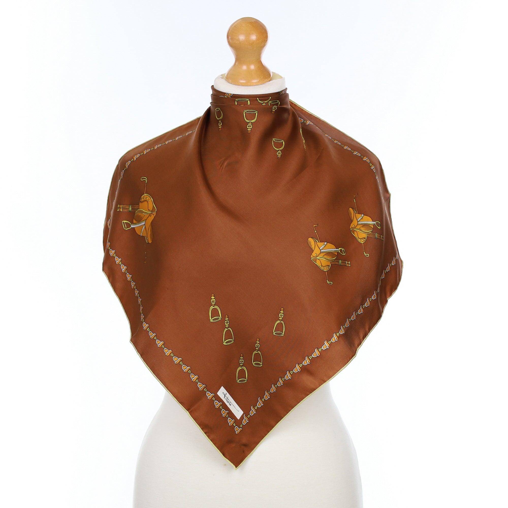 Brown Equestrian Vintage Silk Scarf