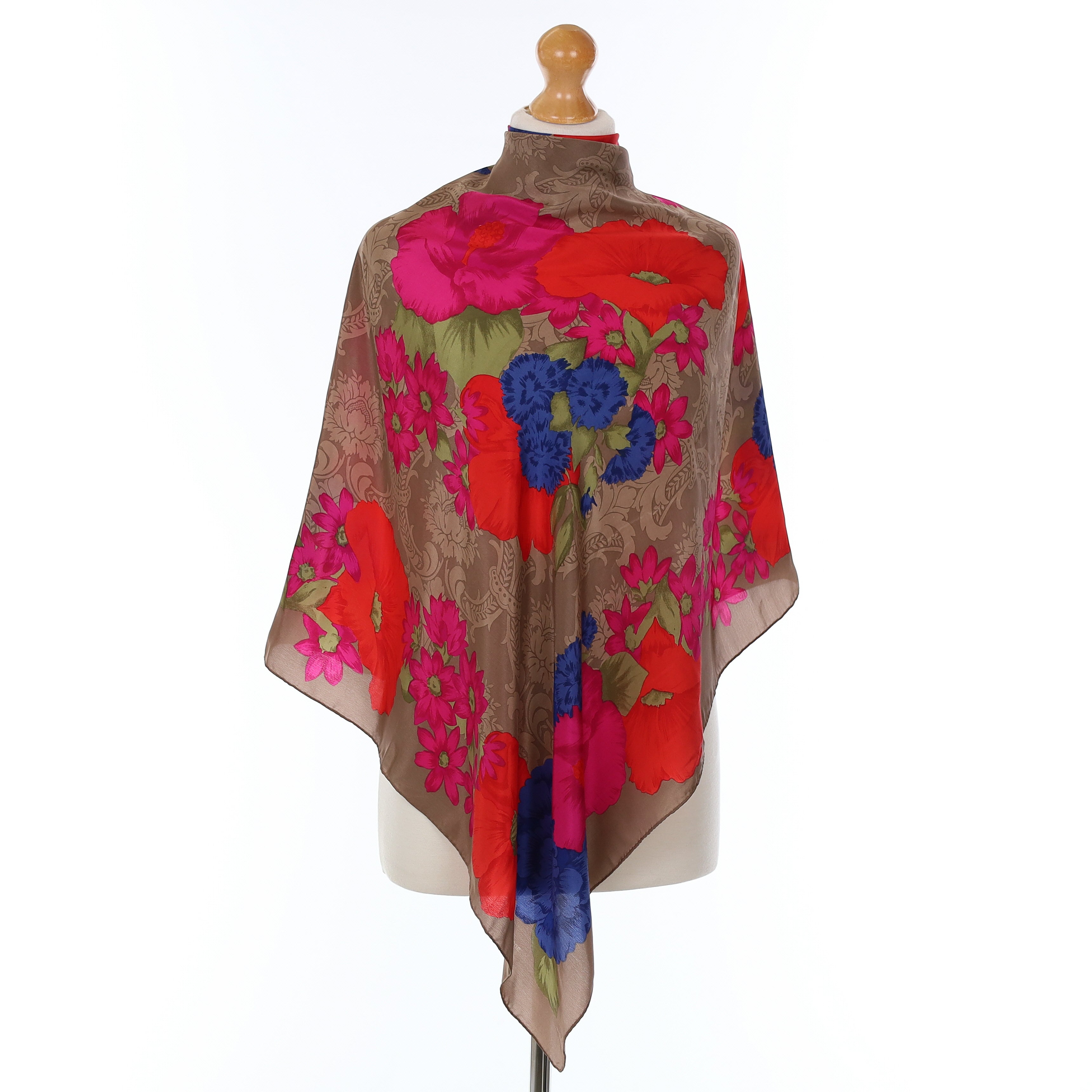 Liz Claiborne Chocolate Brown Floral Vintage Silk Scarf