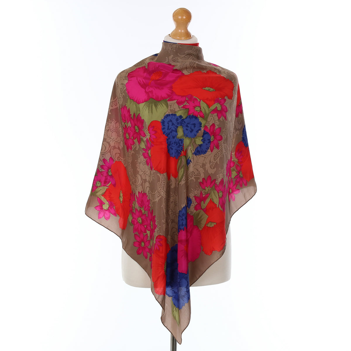 Liz Claiborne Chocolate Brown Floral Vintage Silk Scarf