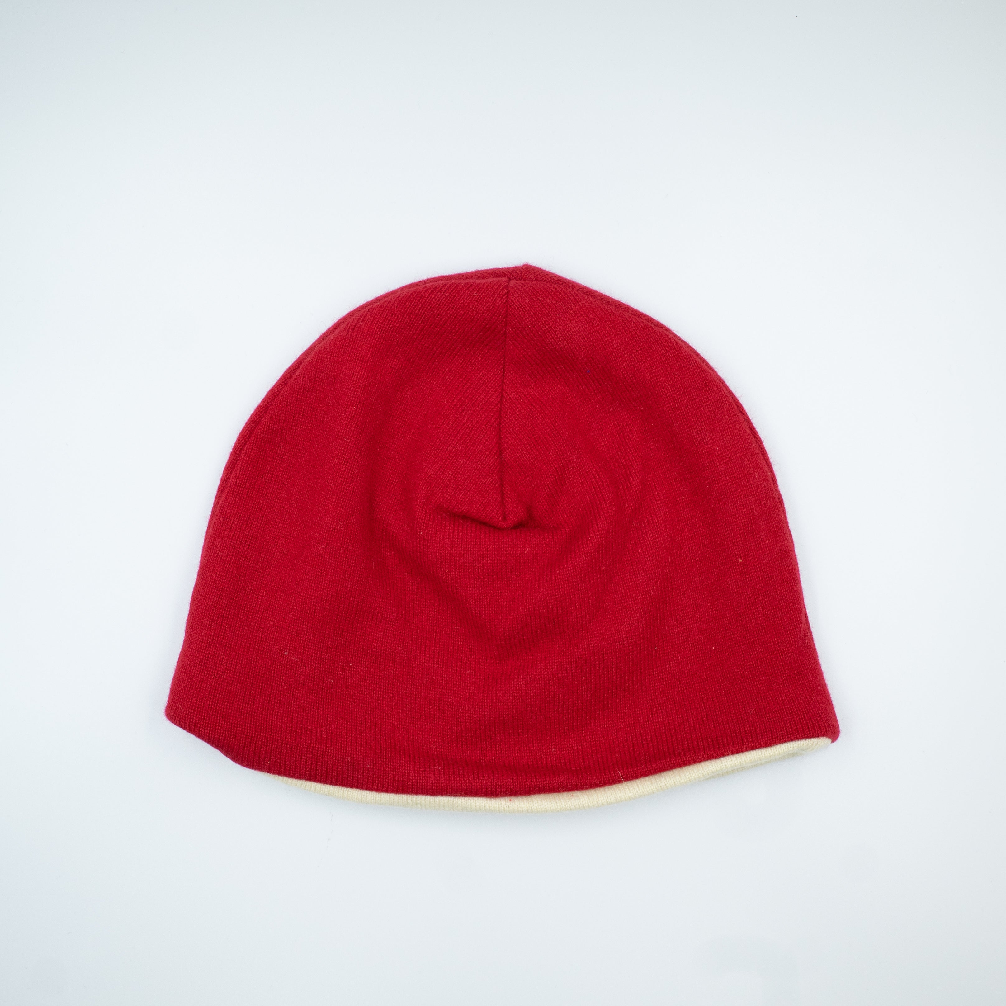 Postbox Red and Cream Cashmere Beanie Hat