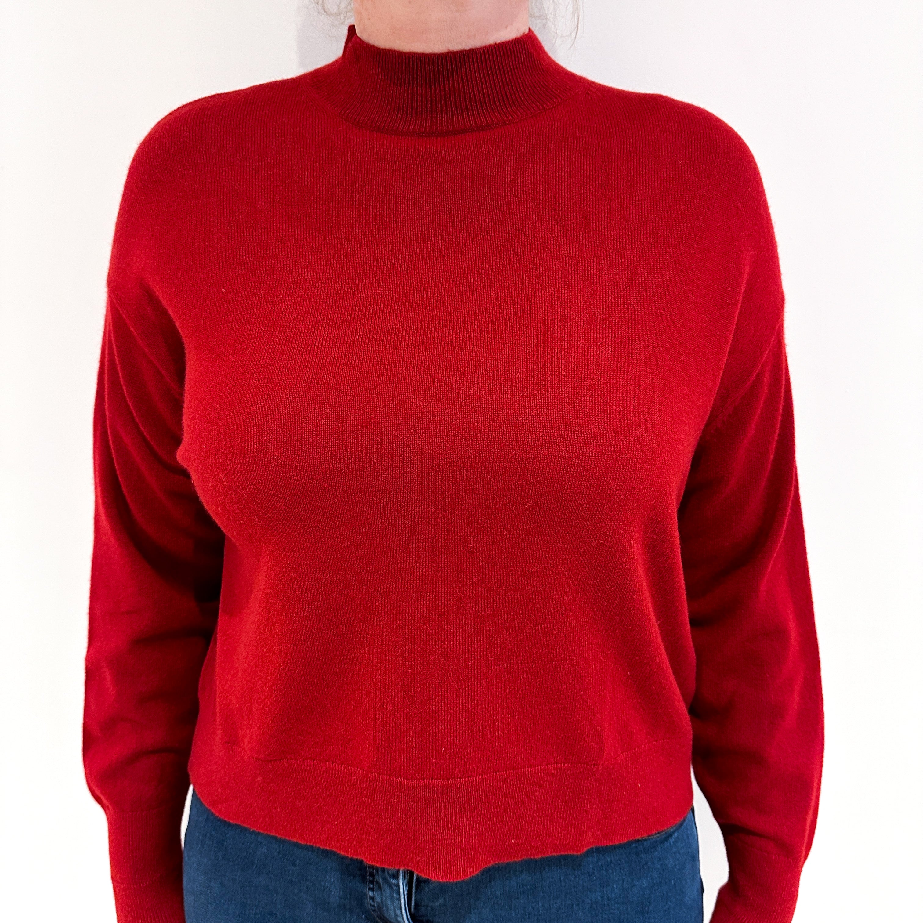 Crimson Red Cashmere Turtle Neck Jumper Large