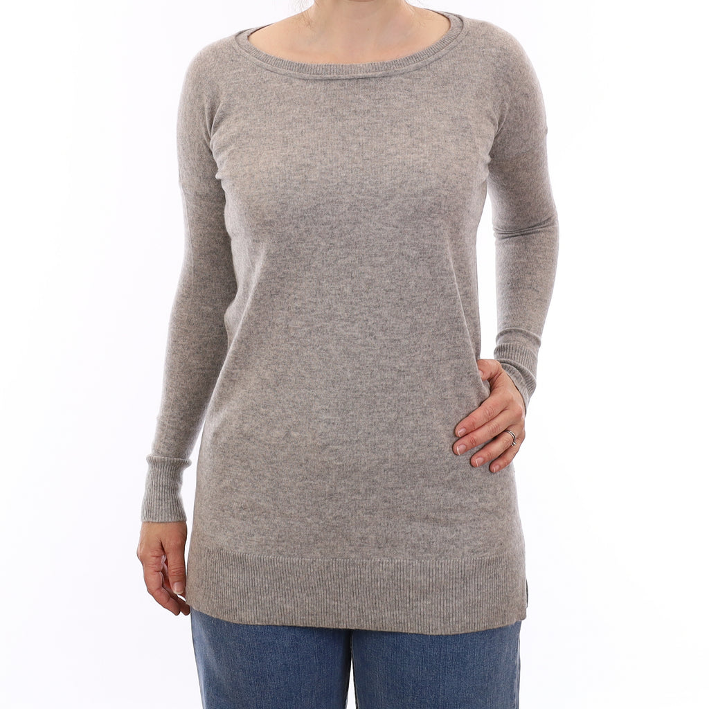 Smoke Grey Cashmere Longline Crew Neck Jumper Small