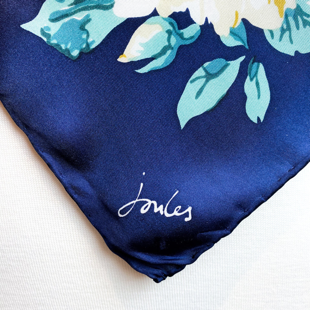 Joules Navy Floral Silk Scarf