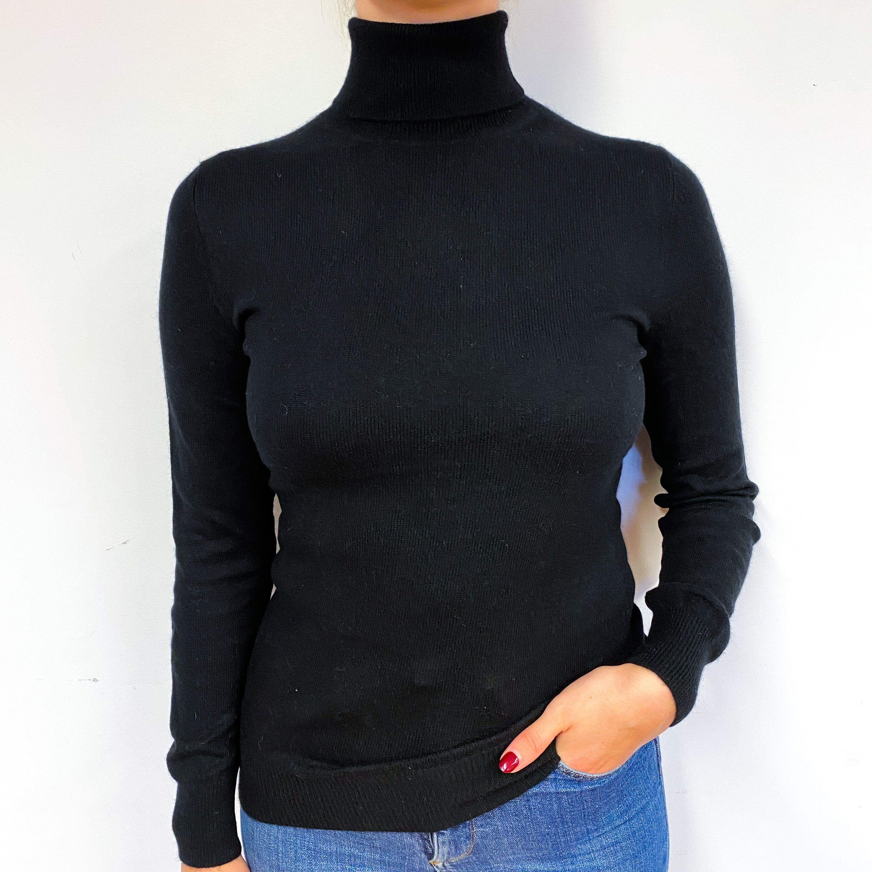 Black Cashmere Polo Neck Jumper Small