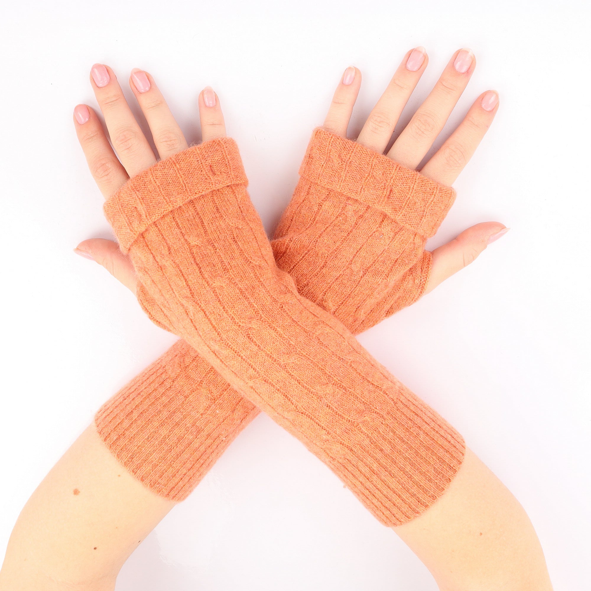 Muted Orange Cable Fingerless Gloves