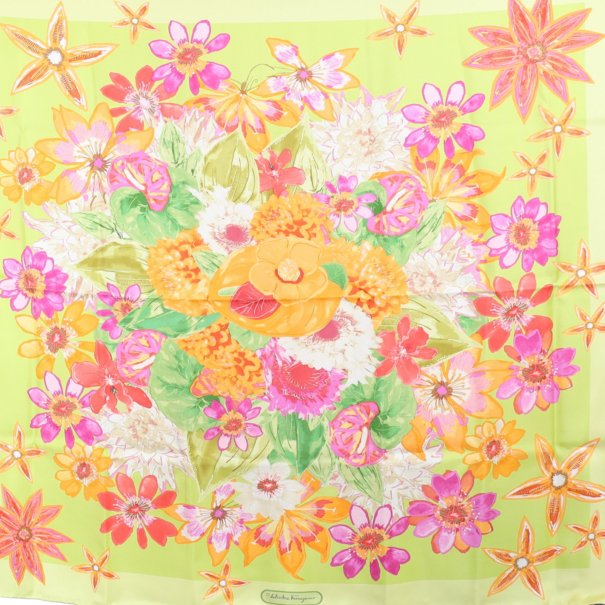Brand New Boxed Salvatore Ferragamo Summery Floral Silk Scarf
